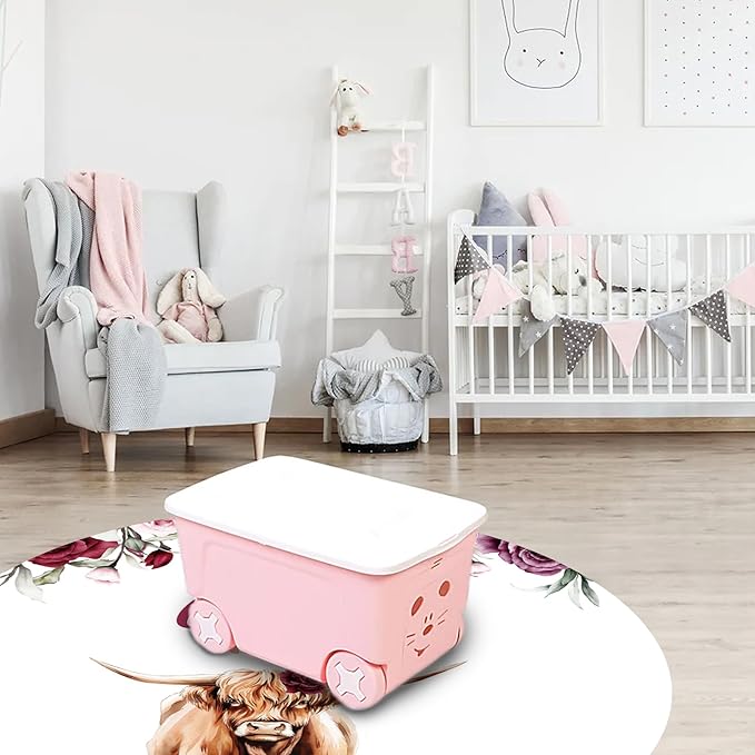 Custom Nursery Crib Bedding Set: Personalized Name 4 Piece Rose Highland Cow Design Baby Crib Sets for Girls - Toddler Double Layer Blanket Set, Comfortable Crib Bed Sheets for Baby Toddlers