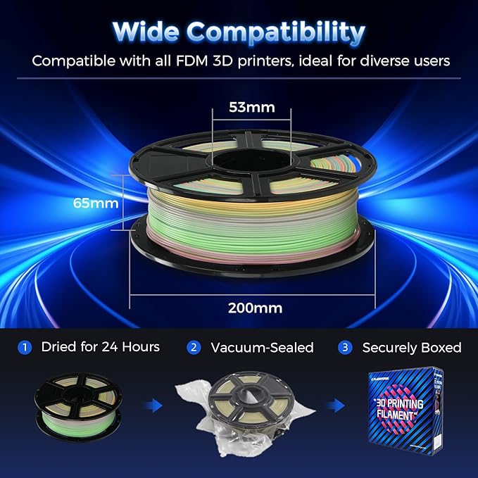 FLASHFORGE Rapid PLA Filament 1.75mm Luminous Melody, 500mm/s High Speed Printing, Glow in The Dark 3D Printer Filament 1kg Spool, Dimensional Accuracy +/- 0.02mm, Brilliant, Long-Lasting Glow