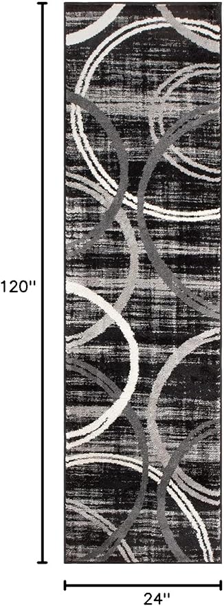 Rugshop Modern Wavy Circles Design Runner Rug 2' x 10' Black