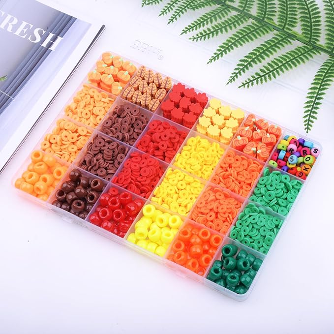 2480pcs Thanksgiving Fall Polymer Clay Beads Charms Friendship Bracelet Necklace Earring Jewelry Making kit, Accessories for Arts Crafts DIY Gifts for Women Girls