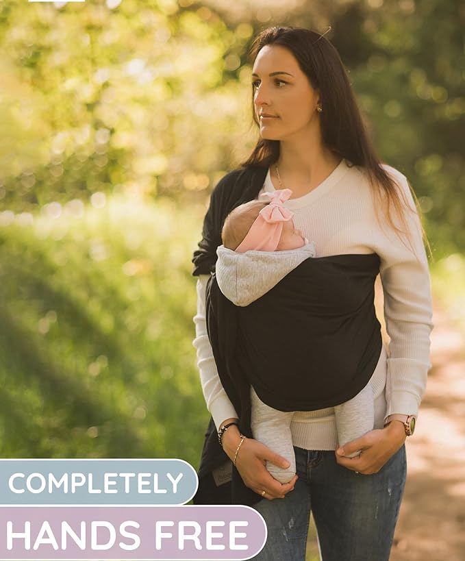 Lightweight Baby Sling 100% Cotton Newborn, Toddler, Infant Adjustable Ring Sling Breathable Travel Carrier Black