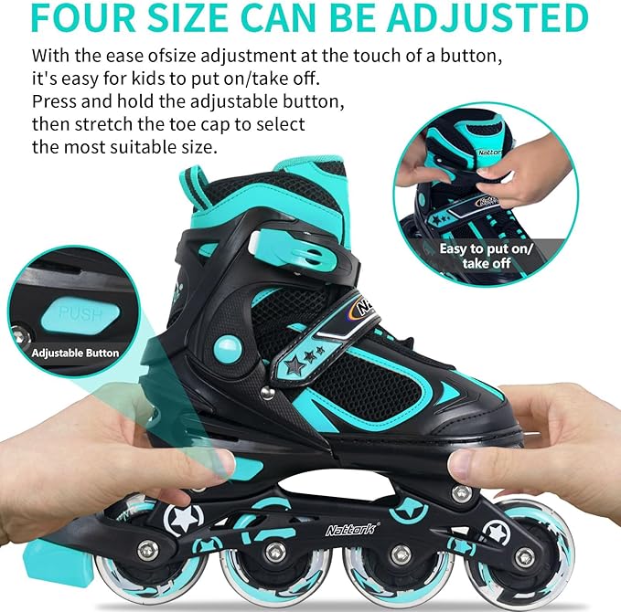 Nattork Blade Roller Skates for Boys with Light Up Wheel, Outdoor & Indoor Illuminating Black Inline Skates for Boys Little Kids Toddler Ages 5-8 4 5 6, Beginners