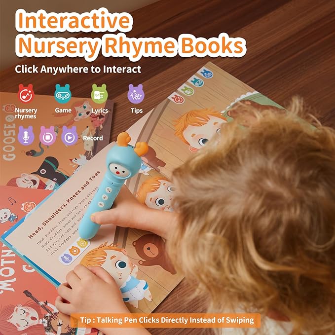 alilo Talking Pen Books Sets for Toddlers 2-6, Kids Learning Electronic Toys, Early Educational Gifts for Boys Girls, with 3 Interactive Audio Sound Books, 100 Talking Flash Cards, Alphabet