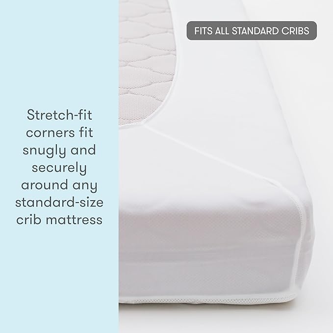 Newton Baby Waterproof Crib Mattress Pad | Ultra-Breathable Quilted Layer for Comfort & Universal Fitted Skirt for Secure Fit | Machine Washable | Crib Mattress Protector Pad Waterproof, 1 Pack