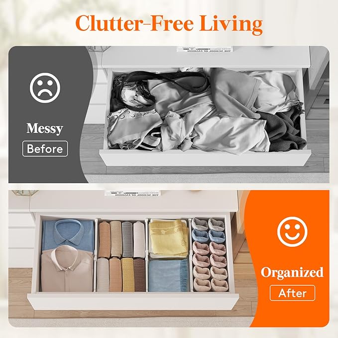 Lifewit 8 Pack Drawer Dividers 4" High, 10.5-16.5" Dresser Drawer Divider, Adjustable Drawer Organizers for Clothes, Plastic Drawers Separators for Dresser, Bedroom, Bathroom, Kitchen, Office