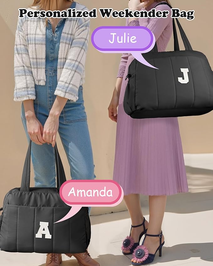 Women Duffle Bag with Initial, Personal Item Travel Bags，30th 40th 50th 60th Birthday Gifts for Women-Gym Bag with Wet Pocket，Lightweight Travel Bags Personalized Tote with Makeup Pouch