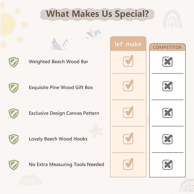 Growth Chart for Wall 7 Ft Height Chart with Keepsake Box & Hook Waterproof Canvas Measure Wall Ruler Removable Neutral Nursery Wall Decor for Baby Kids Toddlers