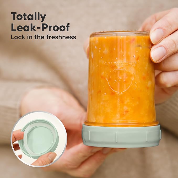 KeaBabies 4pk 8oz Glass Baby Food Containers with Lids - Leak-Proof, Microwavable Small Glass Jars, Baby Purees & Toddler Snack Storage Containers, BPA-Free, Dishwasher & Freezer Safe (Sage)