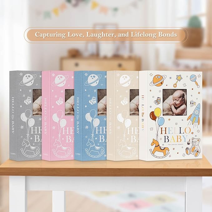 Lanpn Baby Photo Album 4x6 300 Pockets, Linen Newborn Bebe Ultrasound Photo Album with Memo Writing Area Photo Book, Picture Album for kids, Baby Girl Boy Memory Book Keepsake Beige