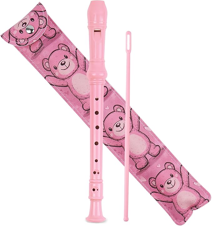 Recorder Instrument for Beginner Kids Adults,8-Hole Soprano Descant Recorder Music Flute with with Cleaning Rod & Leather Case For School Student Home Entertainment(2-Bear）