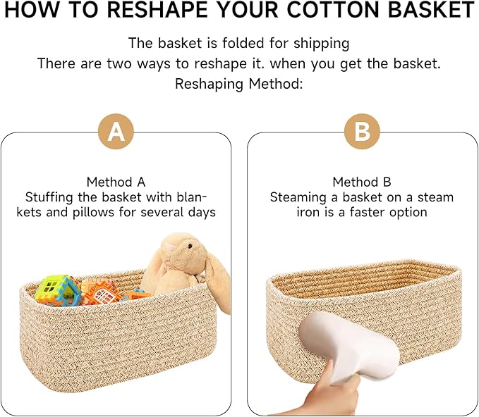 Small Storage Baskets for Organizing | Closet Organizer Bins | Shelf Toy Basket | Woven Rope Baskets | Cube Decorative Box | Shallow Basket | 11.5x7.5x4.7” | 4 Packs Mixed Grey