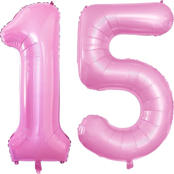 GOER Number 15 Balloons for 15th Birthday Sweet 15 Party Decorations,42 Inch Jumbo Foil Helium 51 Balloons for 51st Birthday Party Decoration (Light Pink)