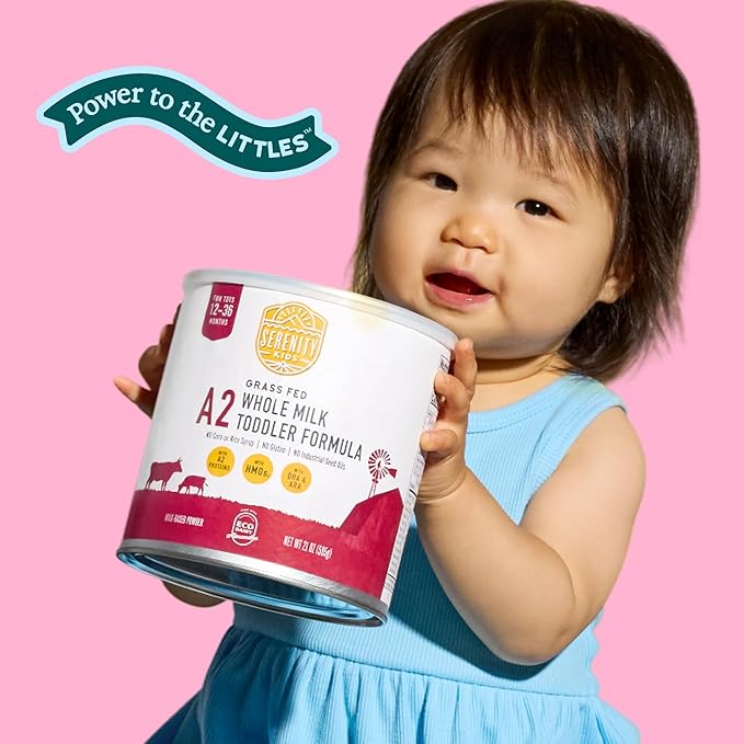 Serenity Kids 12-36 Months A2 Whole Milk Toddler Formula Powder - Organic Grass-Fed Milk Powder with Prebiotics & DHA & ARA for Brain & Eye Support - Clean Label Purity Award Certified - 21 Oz, 1 Pack