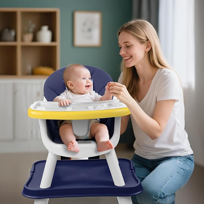 4 in 1 Baby High Chair, Toddler Chair with Removable Tray, Convertible High Chairs for Babies and Toddlers, Kids Learning Table, Building Block Table, Dining Booster Seat with Safety Harness, Blue