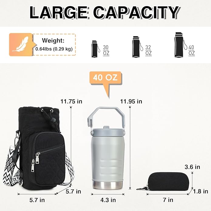 Water Bottle Carrier Bag with Strap, Water Bottle Holder Crossbody Bags for Women Men for Walking, Hiking,Cycling