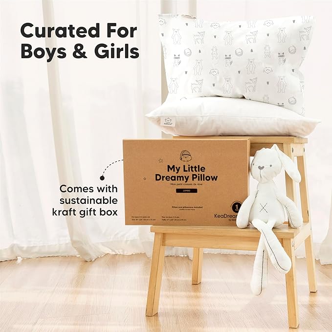 KeaBabies Toddler Pillow with Pillowcase, Jumbo 14X20 - Soft Organic Cotton Toddler Pillows for Sleeping - Machine Washable - Perfect for Travel, Toddler Bed Set (KeaSafari)