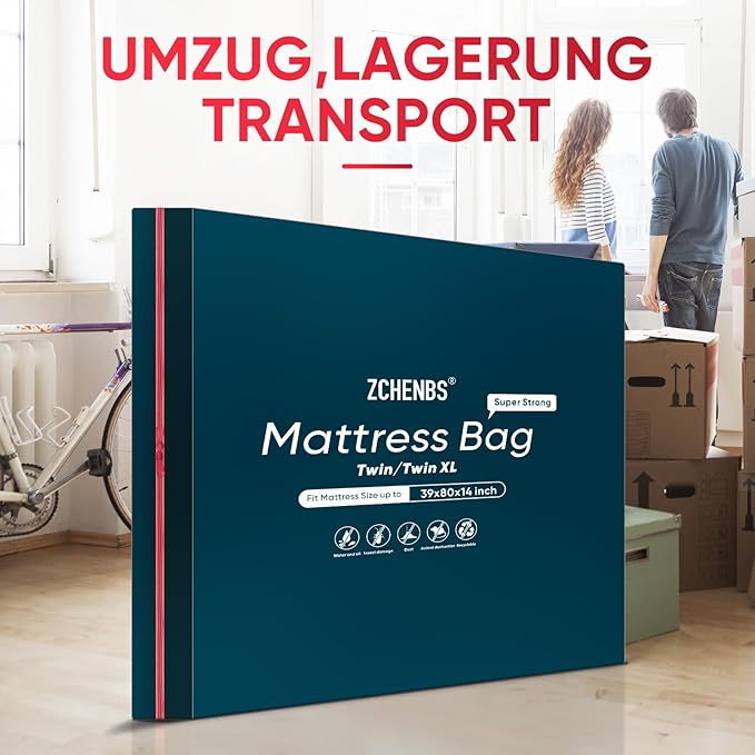 ZCHENBS® – Mattress Bags for Moving and Storage,Mattress Bag with Zippers,5 Mil Ultra-Thick Bed Bag,Waterproof,Anti-Tear,Heavy-Duty Mattress bag (Black, Twin/Twin XL-(2 Pack))