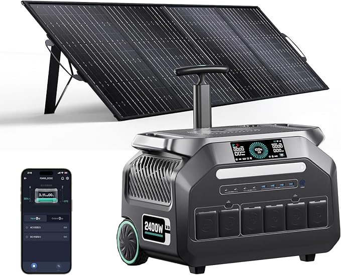 IEE 2400W/2048Wh Solar power station With 200W Solar Panel,P2400 Solar Generator,1800W Super Fast Charging, LiFePO4 (LFP) Battery,APP Control Emergency Power Station for Home, Camping, Power Outages