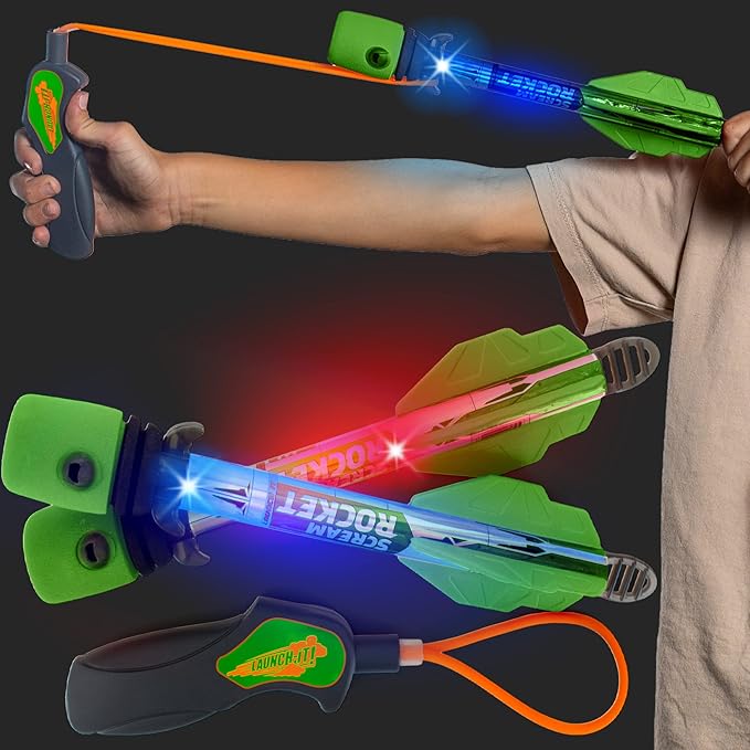 Light Up Foam Rocket Toys for Kids: Best LED Rocket Launcher Slingshot Lights Up & Makes Noise! for Boys & Girls. Outdoor Toy Party Favors Easter Stuffers & Great Gifts for Ages 8 9 10 11 12 13 & Up