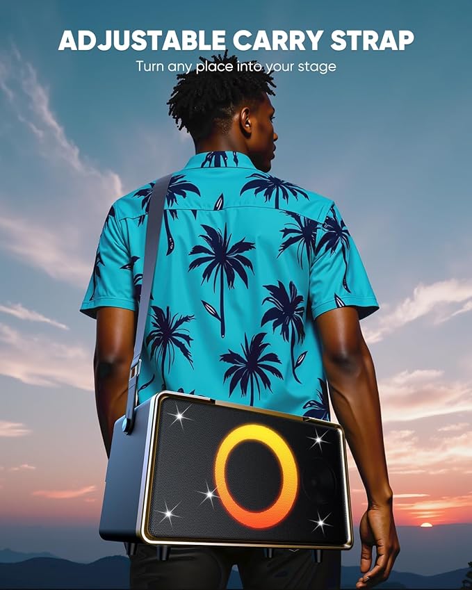 GFEEN Portable Bluetooth Speaker: 200W Peak, 15H Playtime, Wireless Speakers with Microphone, 5″ Subwoofer, Loud Sound, Light Show, Fast Charging for Outdoor, Party, Backyard(Gold with 2Mic)