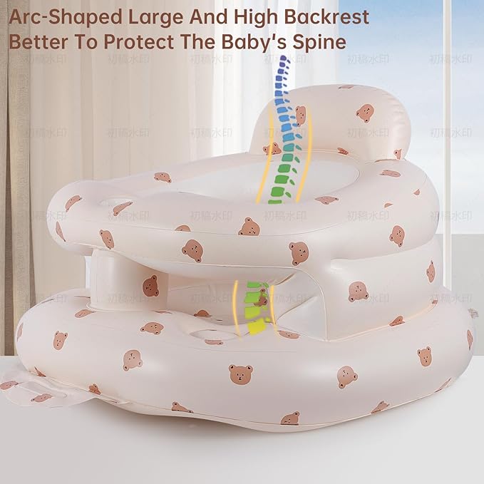 Baby Inflatable Seat with Guardrails for 3-36 Months, Built-in Air Pump, Summer Toddler Chair for Sitting Up, Floor Seater with Back Support