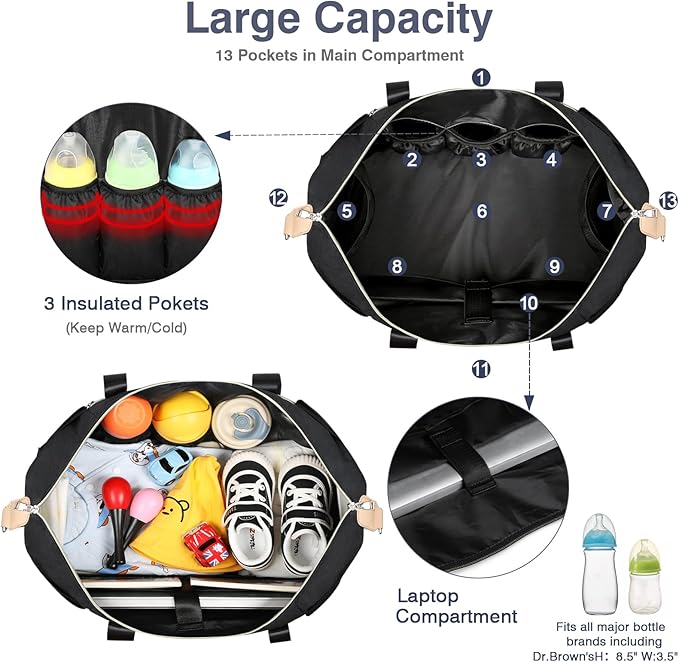 ITIEZY Diaper Bag Tote for Baby - Large Mommy Bag with Portable Changing Pad Pacifier Case, Hospital Bags Travel Baby Bag