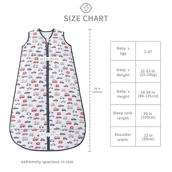 Baby Sleep Sack 2-4 T 95% Rayon from Bamboo 5% Spandex Boys & Girls Wearable Blanket 1.0 TOG Toddler Sleeping Sack 2- Way Zipper X-Large