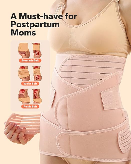 3 in 1 Postpartum Belly Band (Beige), Post Partum Waist Binder, Posture Correction Abdominal Binder, Belly Band Postpartum Belly Wrap, Postpartum Belly Wrap (For waistline 35"-45", XXL)