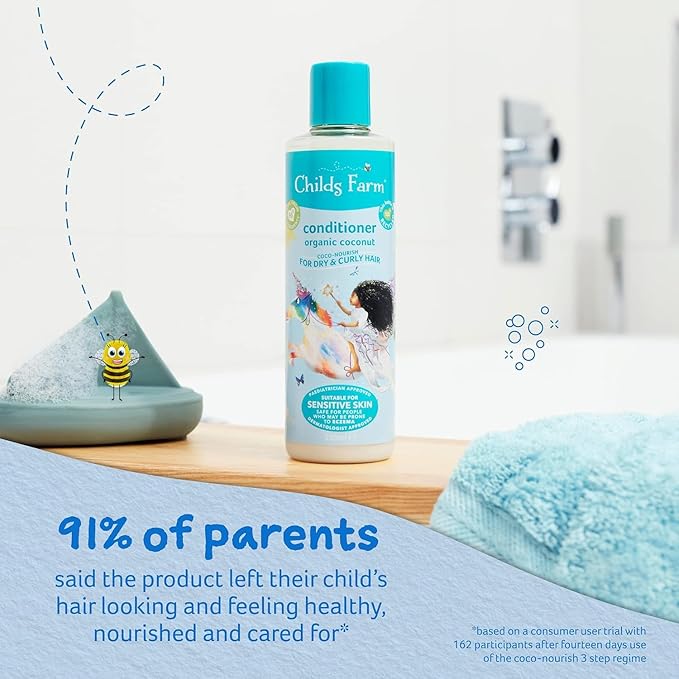Childs Farm, Kids Coco-Nourish Leave in Conditioner, Organic Coconut ,Curly & Coily Hair, Conditions & Nourishes, Suitable for Dry, Sensitive & Eczema-Prone Skin & Scalp, 4.2 Fl Oz