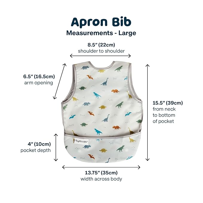 Tiny Twinkle Mess Proof Baby Bib - Waterproof & Lightweight Baby-Led Weaning Apron | 100% Recycled Polyester, Easy Clean & Machine Washable (Dinosaur,Large 2-4 Years)
