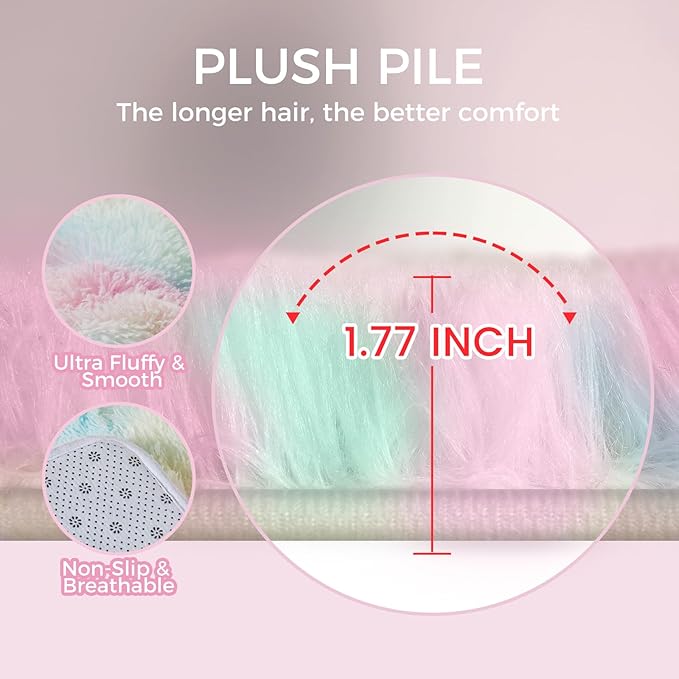 Ultra Soft Rug for Living Room, 9X12 Fluffy Shag Area Rug for Bedroom, Modern Shaggy Carpets Fuzzy Rug for Teens Dorm Nursery Home Decor Aesthetic, Upgrade Anti-Skid Durable, Rainbow