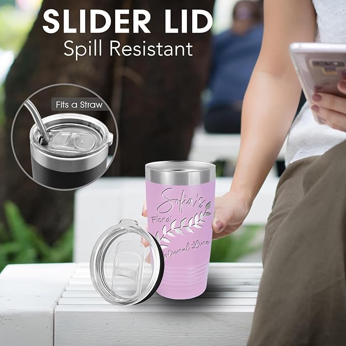 Personalized Tumbler for Her - Valentines & Graduation Gift, Insulated Stainless Steel, 20oz (Light Purple)
