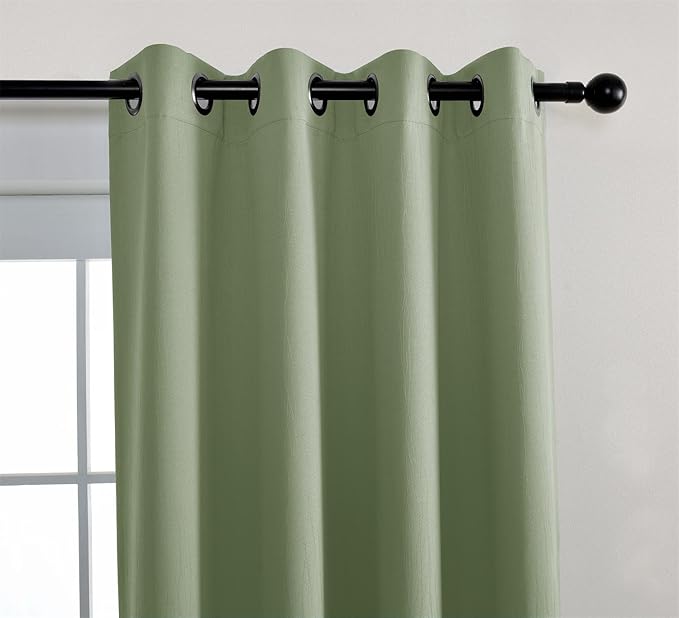 MIUCO Room Darkening Textured Grommet Thermal Insulated Blackout Curtains for Bedroom Set of 2 52x95 Inch Sage