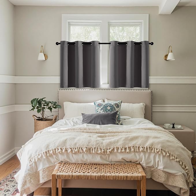 MIULEE Short Curtains for Windows - Grey Blackout Half Window Curtains Thermal Insulated Privacy Drapes for Kitchen Bedroom Bathroom Grommet Top Small Basement Tiers W40 x L36 Inch 2 Panels