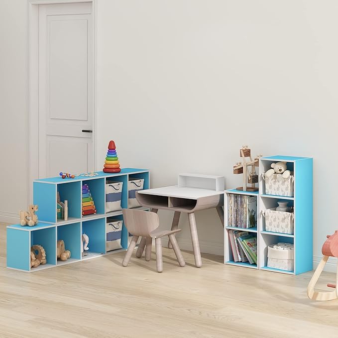 Furinno Luder Bookcase / Book / Storage, 2-Tier Cube, Light Blue/White