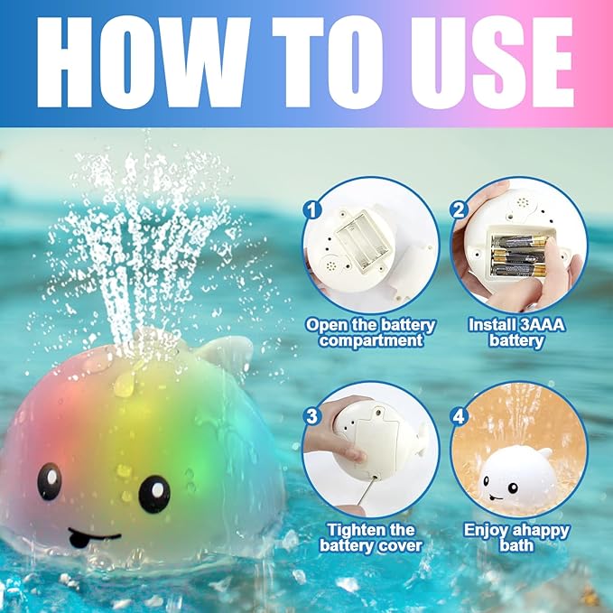 ZHENDUO Baby Bath Toys, Light Up Bath Toys Spray Water Bath Toy, Sprinkler Bathtub Toys for Toddlers Kids Boys Girls, Pool Bathroom Toy for Infant,Christmas Baby Toys