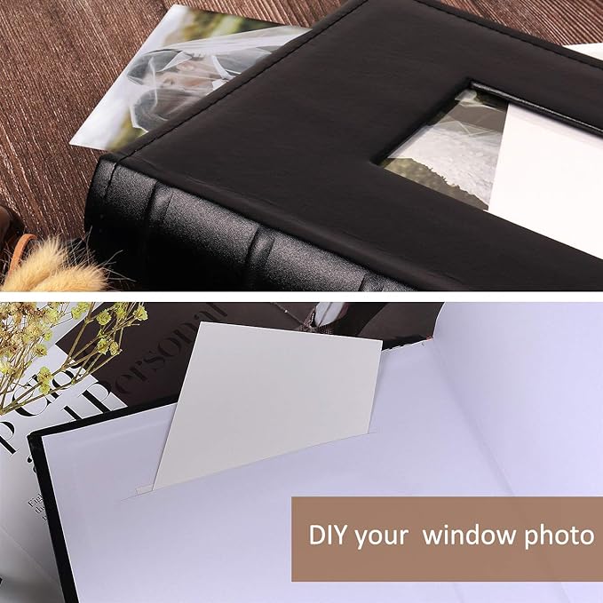 RECUTMS Photo Picture Album 4x6 300 Photos,Small Capacity Premium Leather Cover Wedding Family Photo Albums with Writing Space Holds 300 Horizontal Photos(Black)