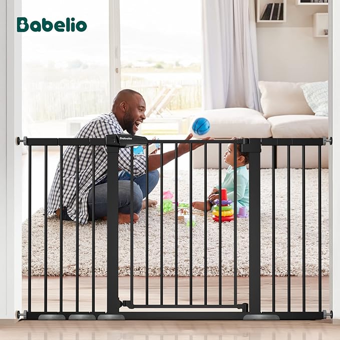 BABELIO Extra Wide Baby/Dog Gate, 29-55" Auto Clos for The House and Doorway, Safety Pressure Mounted Pet Door, NO Need Tools and Drilling, Black