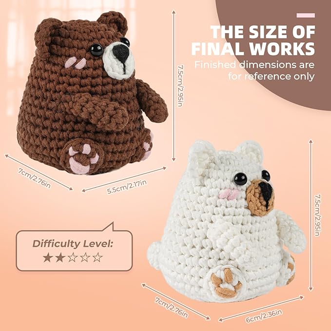 MOREJMTT Crochet Kit for Beginners, Learn to Crochet, Include Easy Knitting Soft Yarn, Step-by-Step Video Tutorial, Hook, Holiday Birthday Gift for Adults and Kids(Polar & Brown Bears)