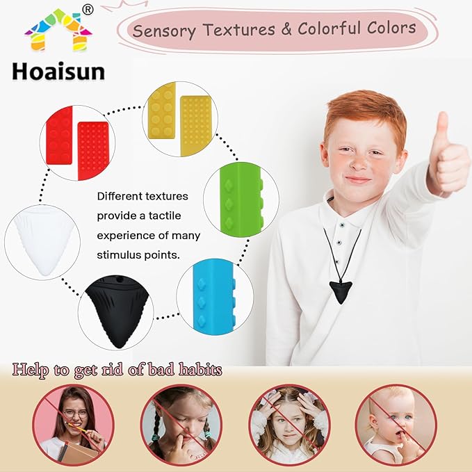 Chewy Necklaces for Sensory Kids, 6 Pack Chew Necklaces for Sensory Boys and Girls with Autism, ADHD, SPD, Chewing, Biting, Silicone Oral Sensory Chew Teething Toys for Adults Reduce Anxiety Fidget