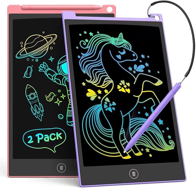 TECJOE 2 Pack 10 Inch LCD Writing Tablet, Colorful Doodle Board Electronic Drawing Pads, Kids Travel Games Learning Toys Christmas Birthday Gifts for 3 4 5 6 7 Year Old Boys Girls Toddlers