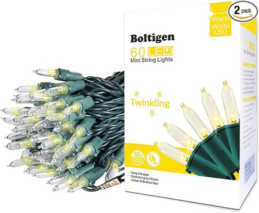 60 LED Warm White Twinkle Christmas String Lights Plug in, 15 of 60 Lights Twinkle,Connect up to 45 Sets,UL Certified 22 Ft Mini Twinkling Christmas Tree Lights,Indoor Outdoor Use