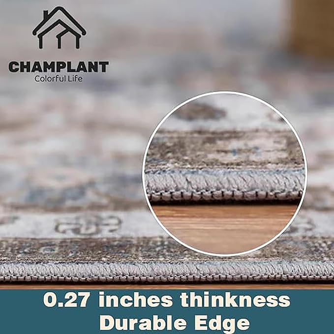 Area Rug 10x14 Washable Brown Vintage Traditional Mat Distressed Indoor Foldable Thin Retro Accent Floral Non Slip Carpet for Living Room Dining Room Office