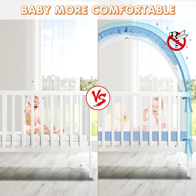 Crib Tent to Keep Baby from Climbing Out - Crib Net to Keep Baby in - Pop Up Breathable Cribs Cover - Canopy with Upgrade Strong Mesh and Durable Zipper (Blue, Lager)