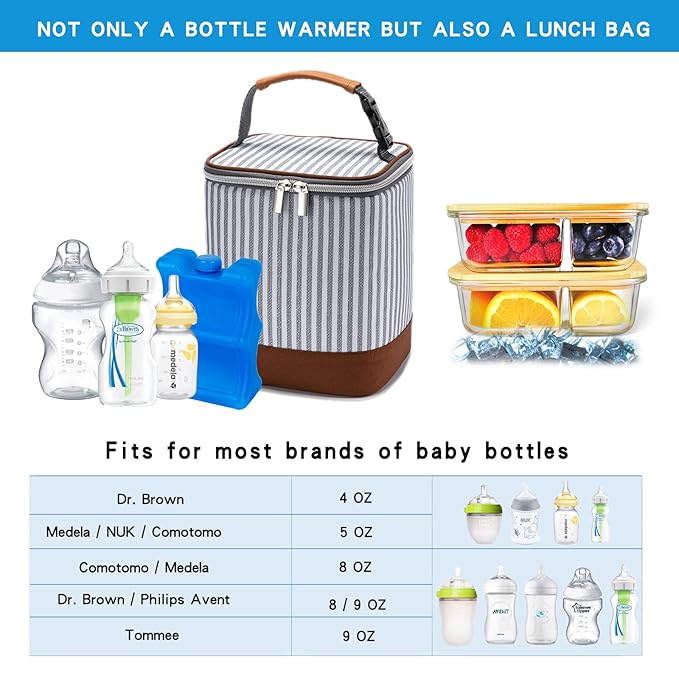 Breast Milk Cooler Bag with Ice Pack Fits 4 Baby Bottles Up to 9 Ounce, Baby Bottle Bag Great for Nursing Mom Daycare, Strap