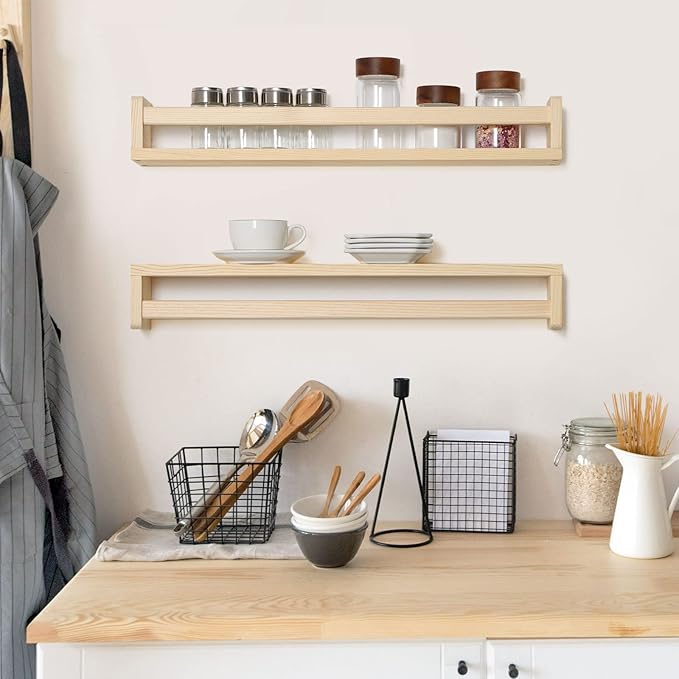 Fun Memories Nursery Book Shelves, 24Inch Floating Shelf for Wall, Wall Bookshelf for Kids Solid Wood Wall Mounted Shelves for Books,Toys and Decor Storage, Set of 2