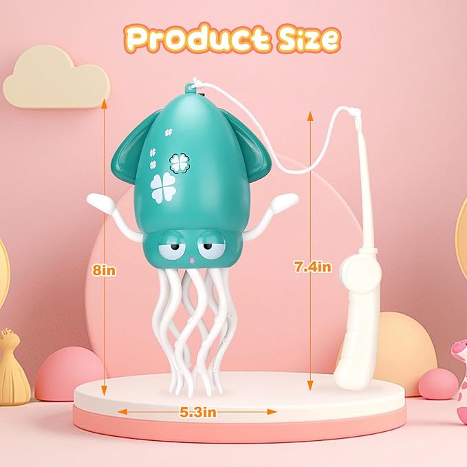 Magic Electric Dancing Octopus Toy with Led Light and Music,Playful Automatic Evasion Crawling Dancing Octopus with Fishing Rod,Smart Tentacle Explorer Dancing Squid Toy Tummy Time Baby Toys,Green