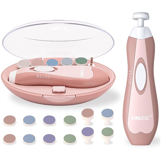 Fansidi Baby Nail Trimmer Electric – Limited Blush Petal Pink, Gentle Baby Nail File Electric| 10 Grinding Heads + 8 Replacement Pads| Quiet LED |Baby Nail Clippers for Newborn Infant Toddler