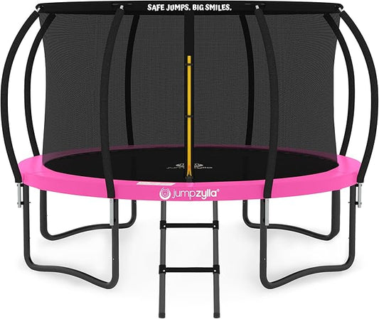JUMPZYLLA Trampoline Outdoor 8FT 10FT 12FT 14FT 15FT 16FT with Enclosure and Ladder, ASTM Approved Recreational Trampoline for Kids and Adults, Anti-Rust Coated Frame
