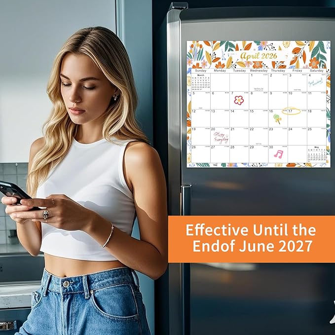 2025-2027 Magnetic Fridge Calendar 21 Monthly Magnetic Calendar for Refrigerator Planner Runs from October 2025 Until June 2027 Easy Organizing Markers Tearable (Flower)